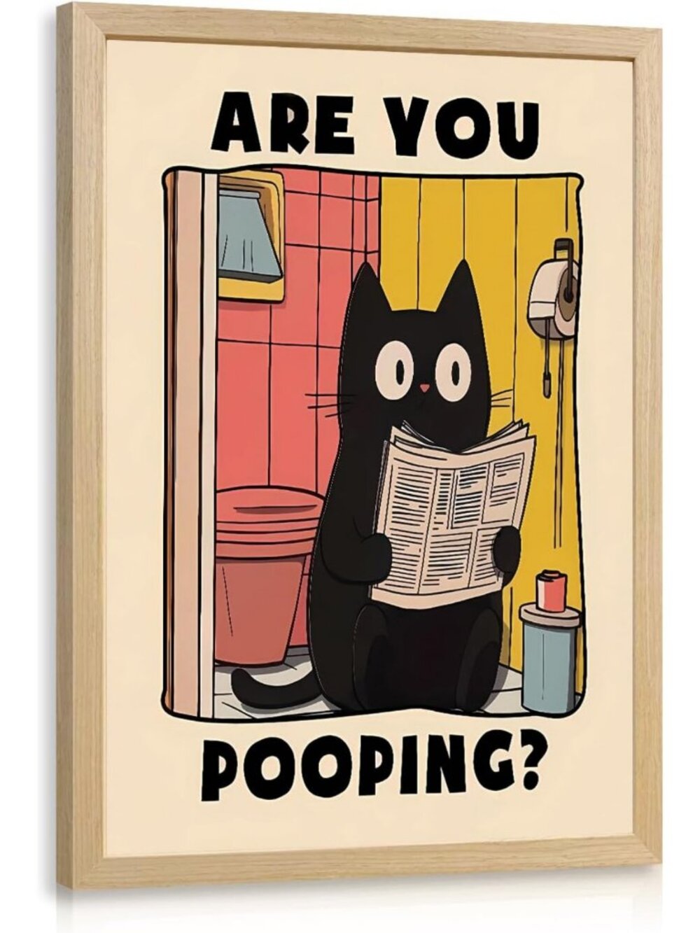 Funny Vintage Cat Wall Art - Humorous Bathroom Decor, Cute Canvas Print 16x24
